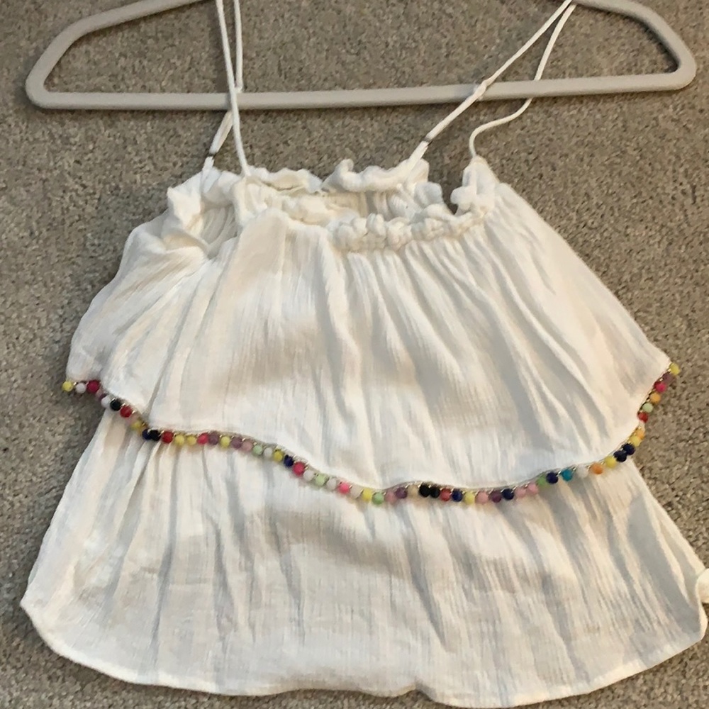 Cropped white tank tank with Pom Pom detail